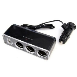 Rozgałęziacz zapalniczki samochodowej na kablu - 3 gniazda+USB